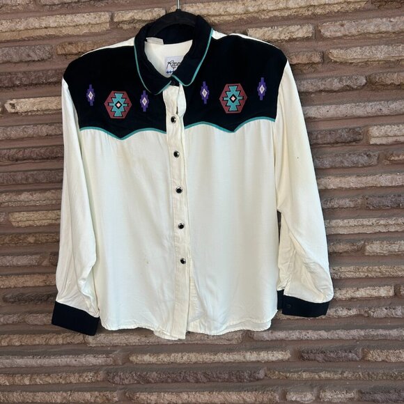 Vintage Roper Women's Aztec Pearl Snap Western Shirt Size Large AS Found - Picture 9 of 10